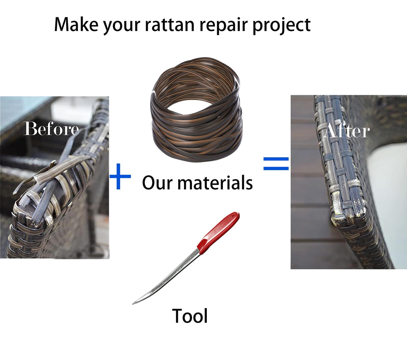 Wicker Repair Tool, Stainless Steel Pry Tool, Silicone Handle, Rattan Pick