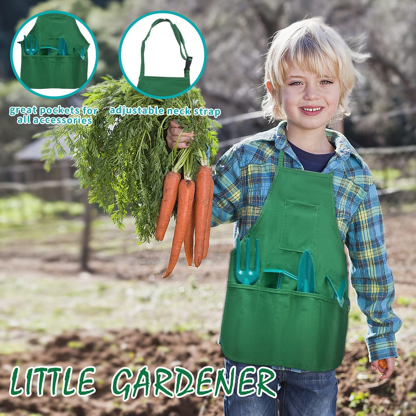 Qtioucp 16Pcs Kids Gardening Tools Outdoor Toys Set Backyard Play with Wheelbarr