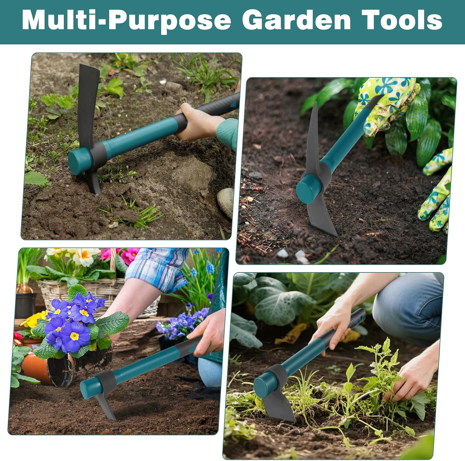 2pcs Gardening Tools with 1pcs Handle Multi-Functional Garden Hoe for Flower Wor