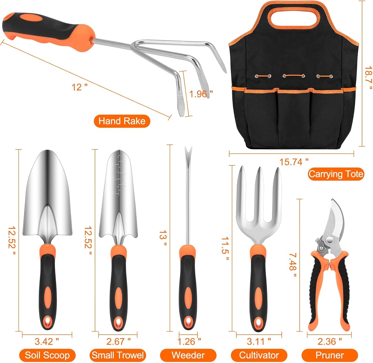 7Pcs Garden Tool Set Stainless Steel Heavy Duty Gardening Gifts with Tote Bag