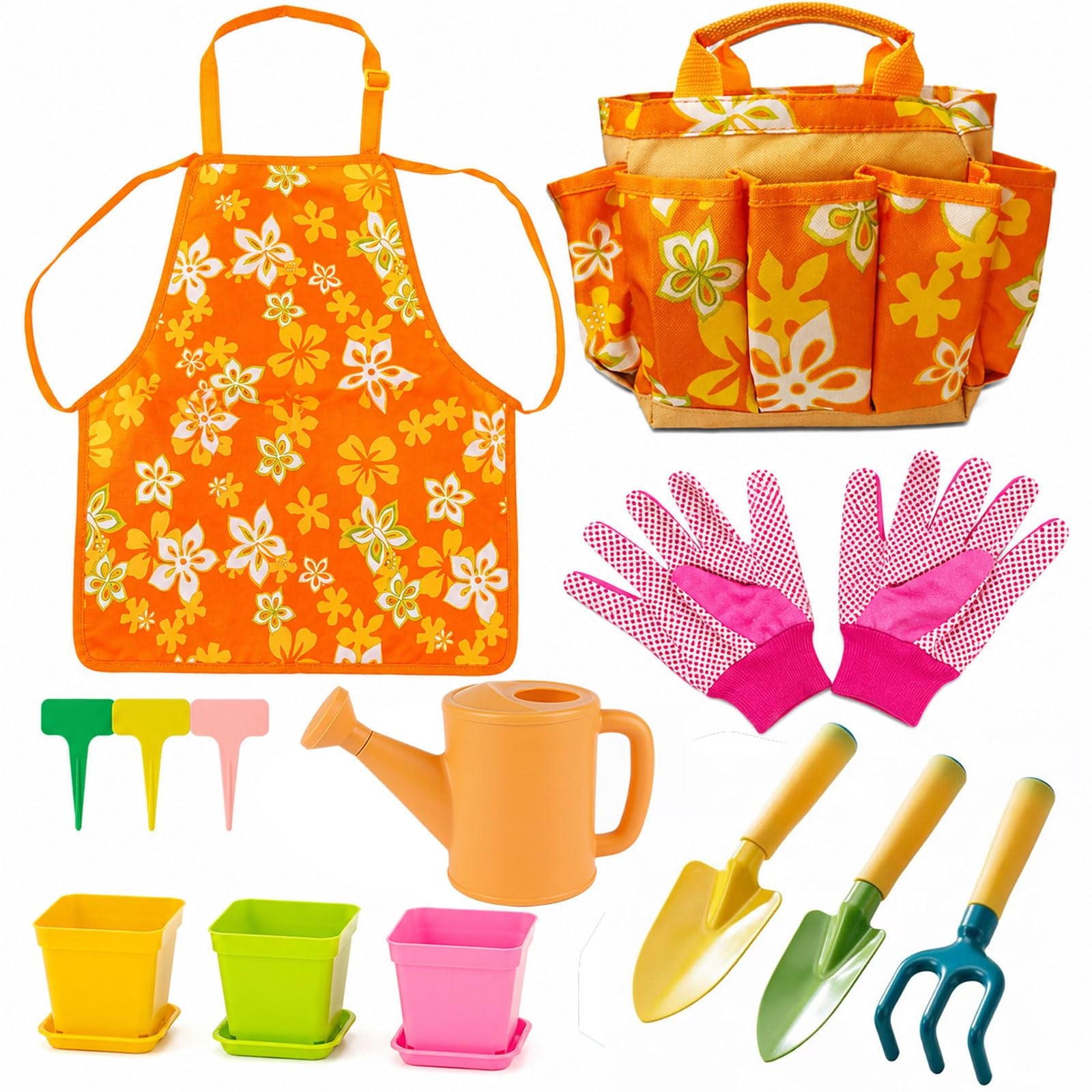 Gardening Set for Girls Boys Ages 3-7,13PCS Garden Tool Kit with Apron,Tote B…