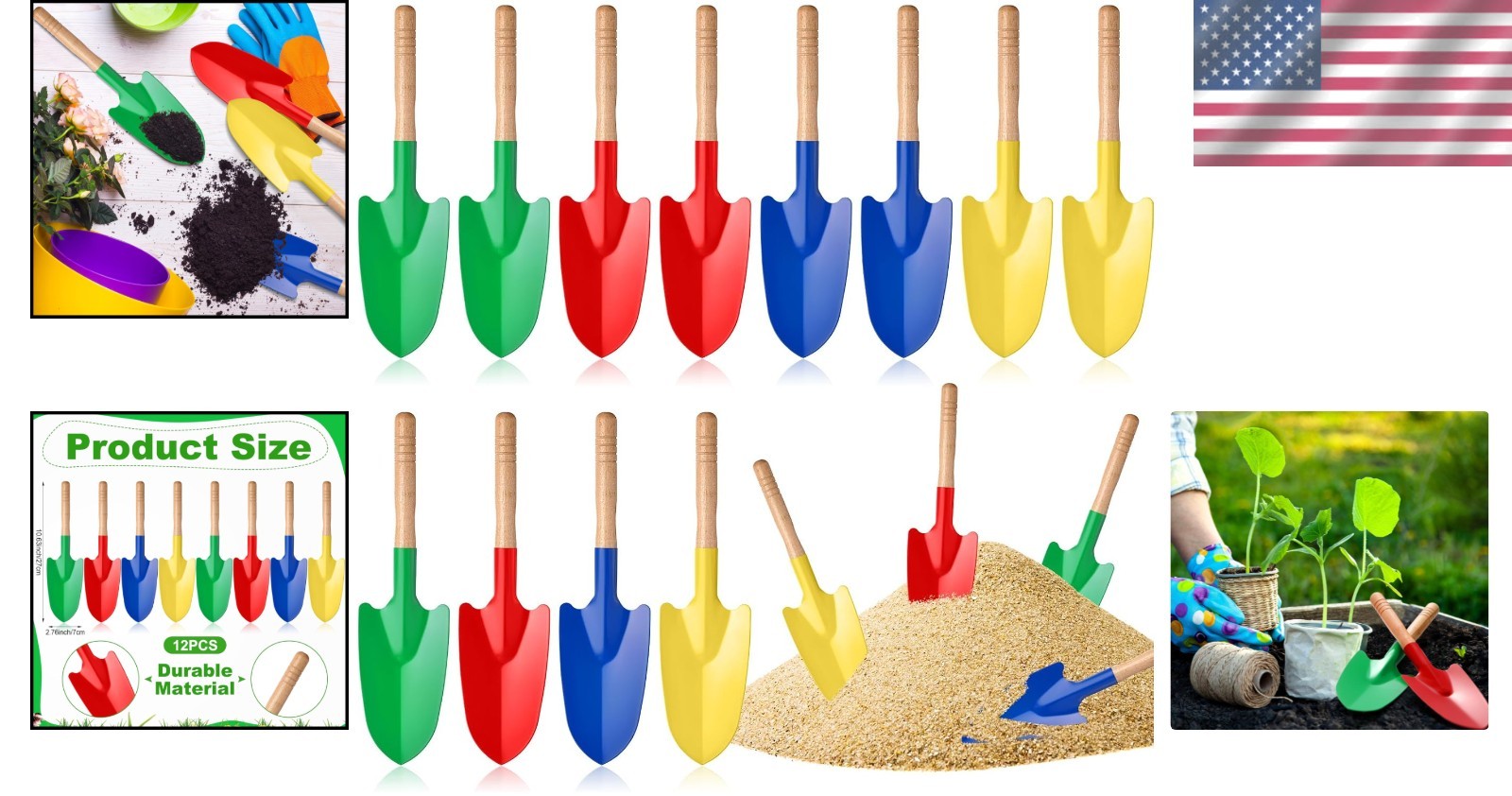 Vibrant 12-Pc Kids Gardening Tool Set – Mini Metal Shovels for Outdoor Fun