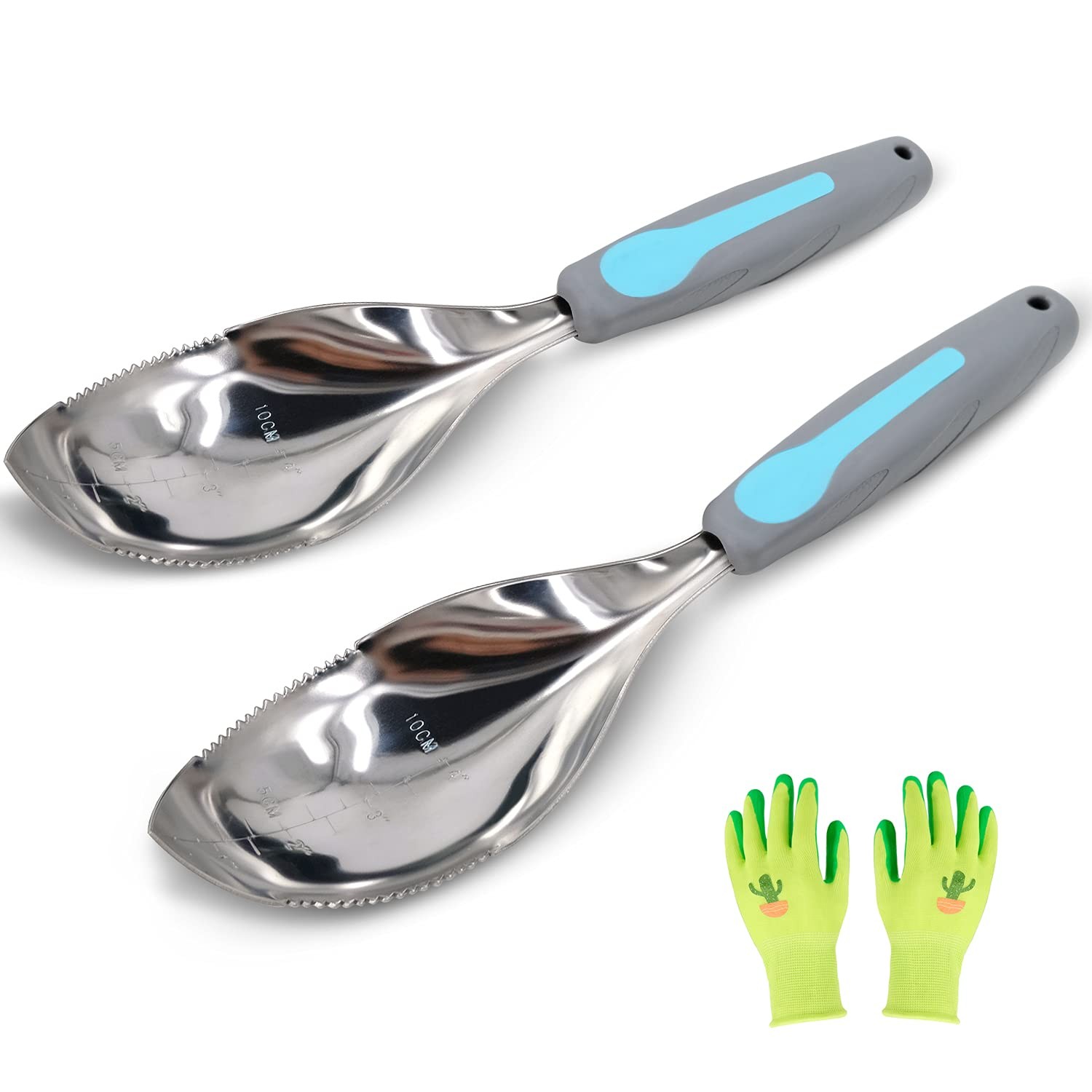 2 Pack Blue Stainless Steel Garden Trowel Hand Shovel Soil Scoop Tools