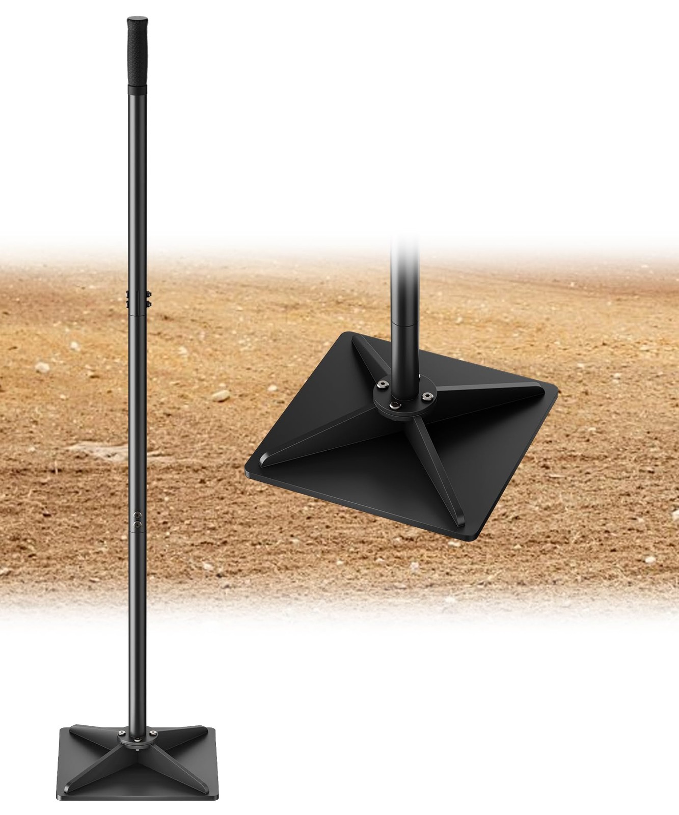10″ x 10″ Heavy Duty Steel Tamper with 44.7 inch Adjustable Handle & Rubber G…