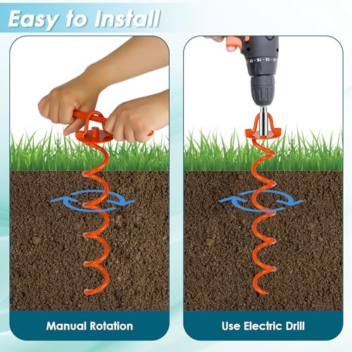 FEED GARDEN 16 Inch Spiral Ground Anchors Heavy Duty Screw Stakes 4 Pack Orange
