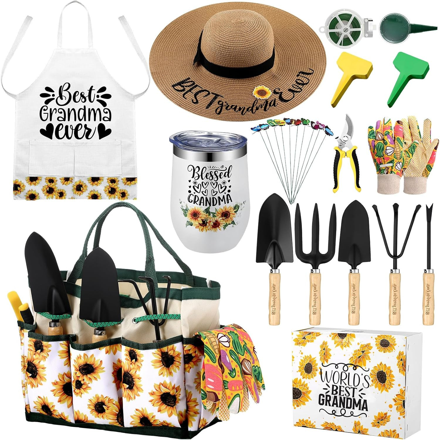 16 Pcs Mothers Day Garden Gift for Grandma Women Garden Tools Sunflower Birthday