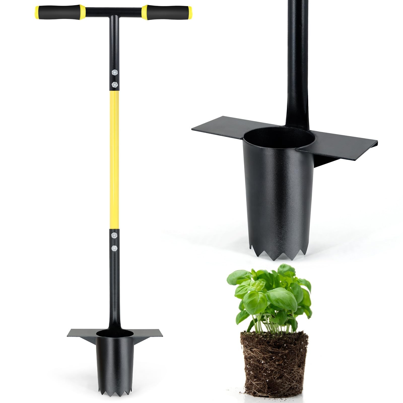 Jardineer Bulb Planter Tool Long Handle, Heavy Duty Stainless Steel Garden Tr…