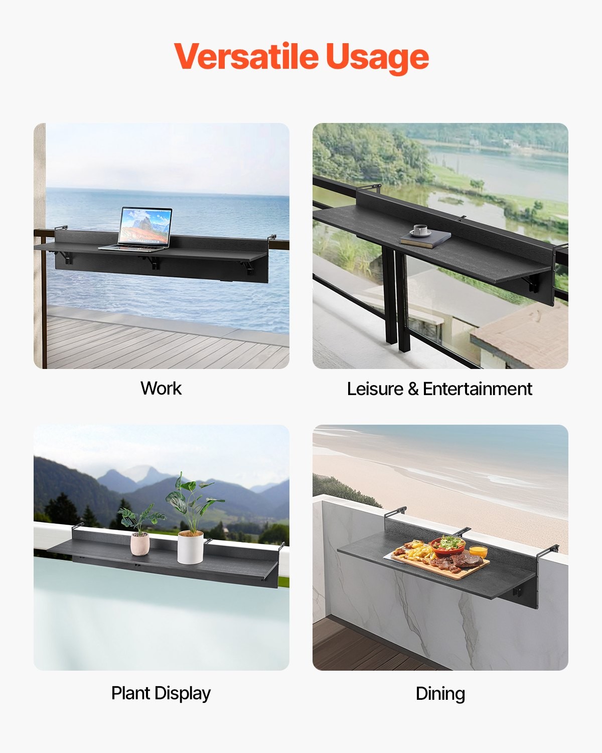 Balcony Hanging Table,12 x 48 in Folding Balcony Railing Table,Outdoor Balcony B