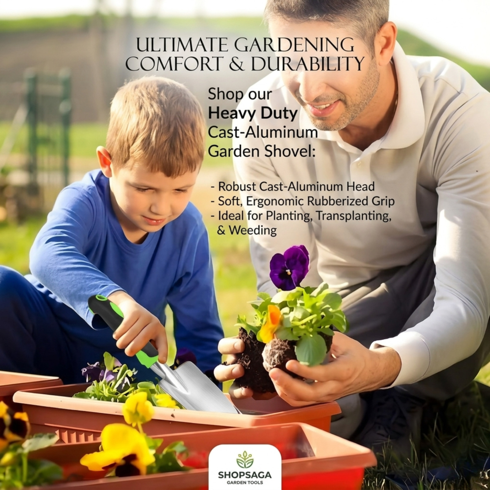 Heavy Duty Garden Hand Shovel – Cast Aluminum Trowel with Ergonomic Soft Grip