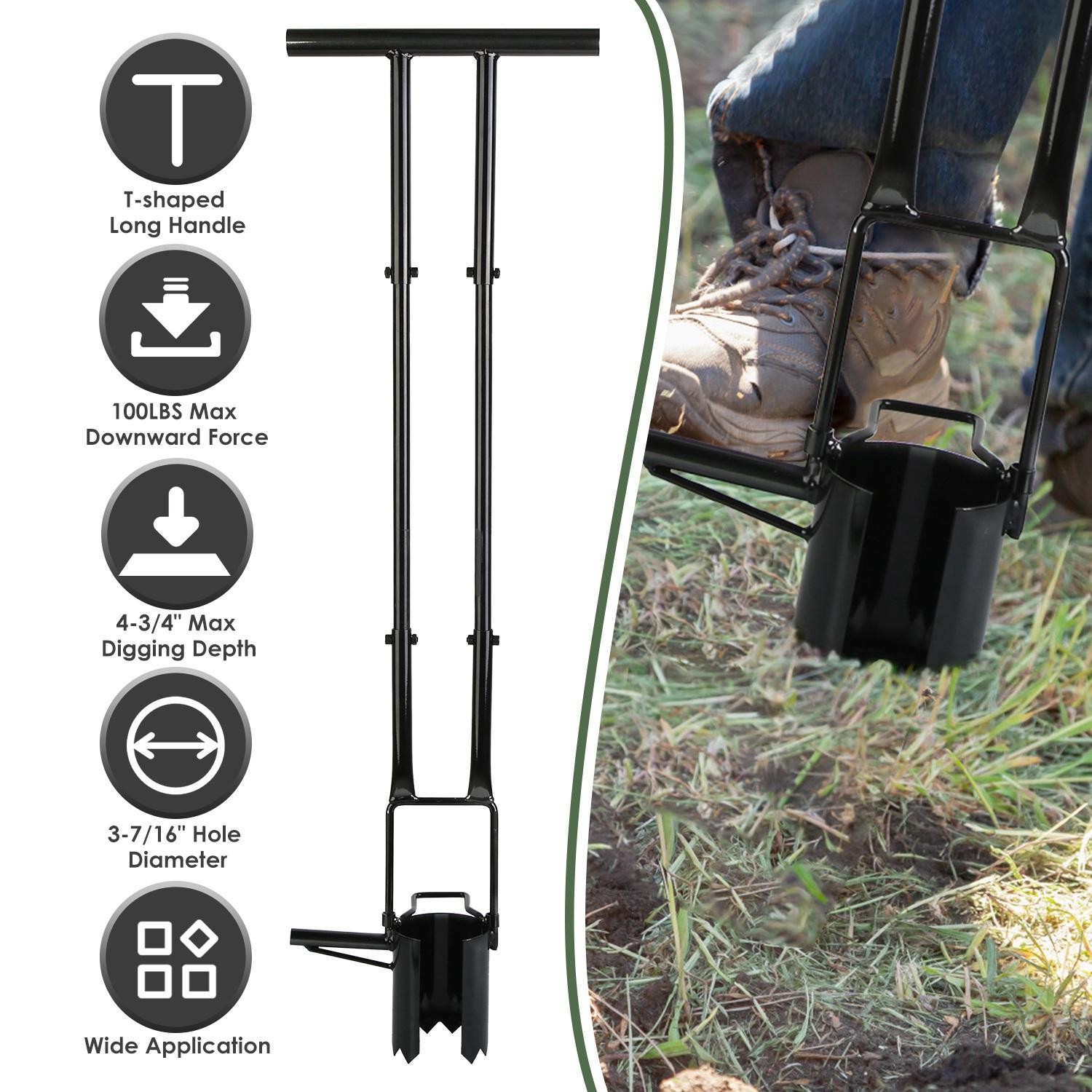 5-in-1 Bulb Planter Tool Long Handle Gardening Transplanter w/ Gloves Brush Base