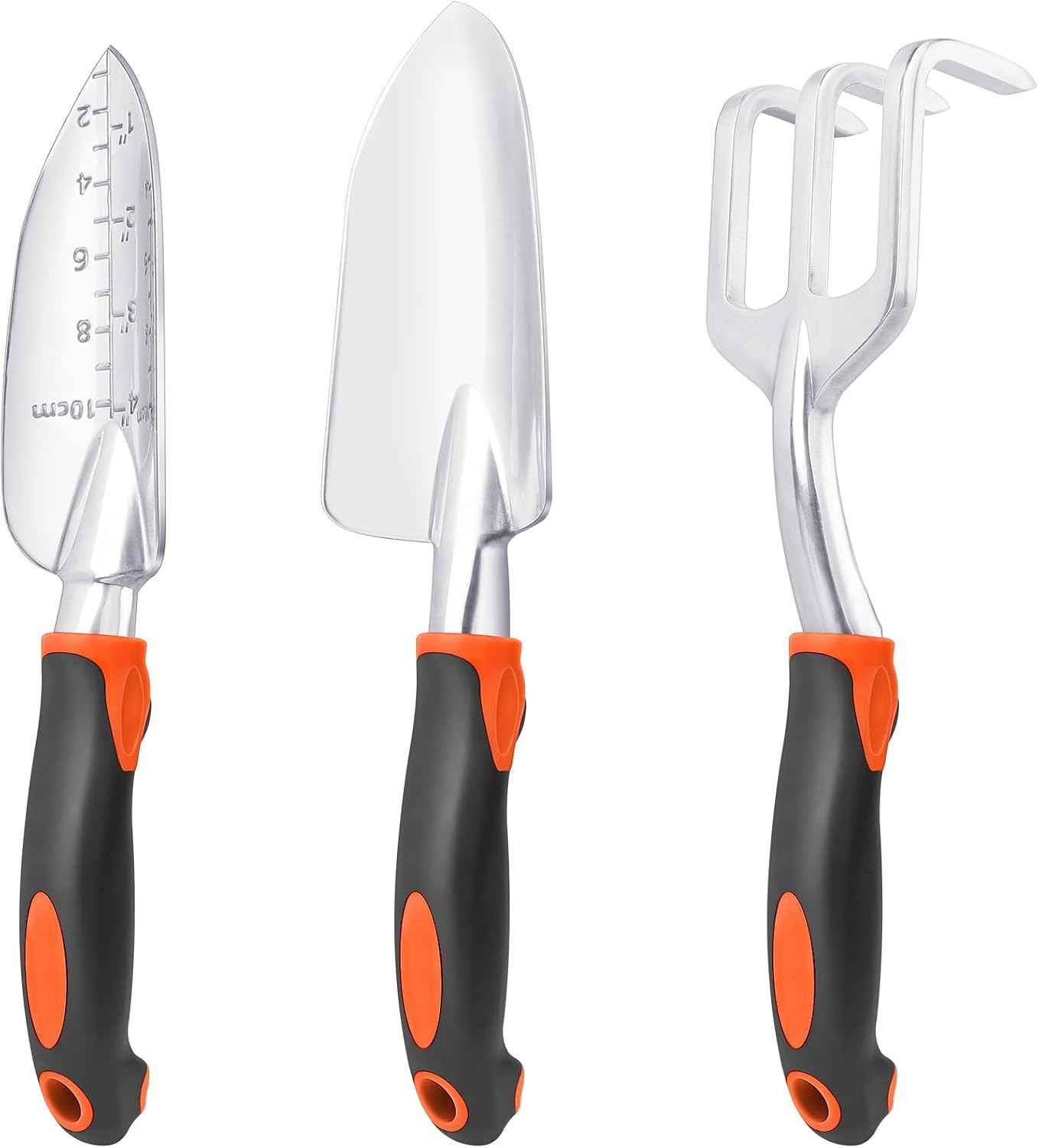 3 Pack Heavy Duty Garden Tools Set Shovel Trowel Hand Rake Orange Ergonomic