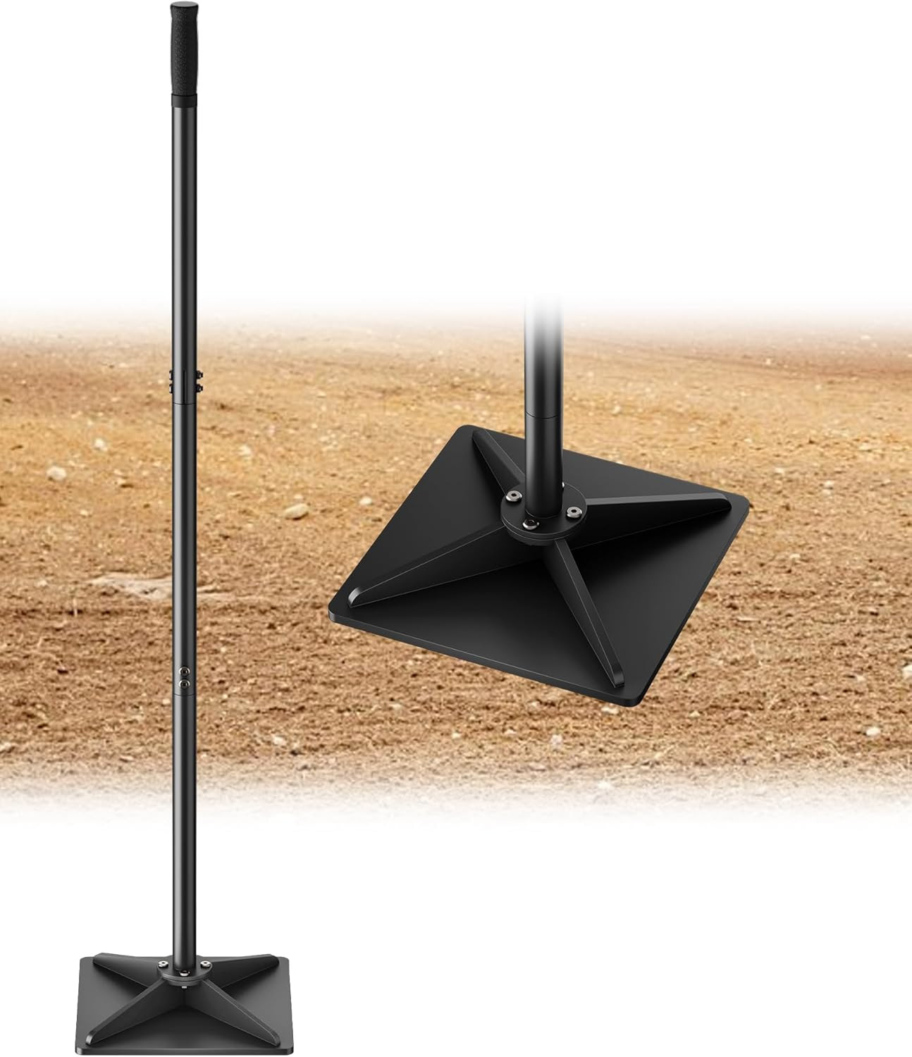 10″ X 10″ Heavy Duty Steel Tamper with 44.7 Inch Adjustable Handle & Rubber Grip