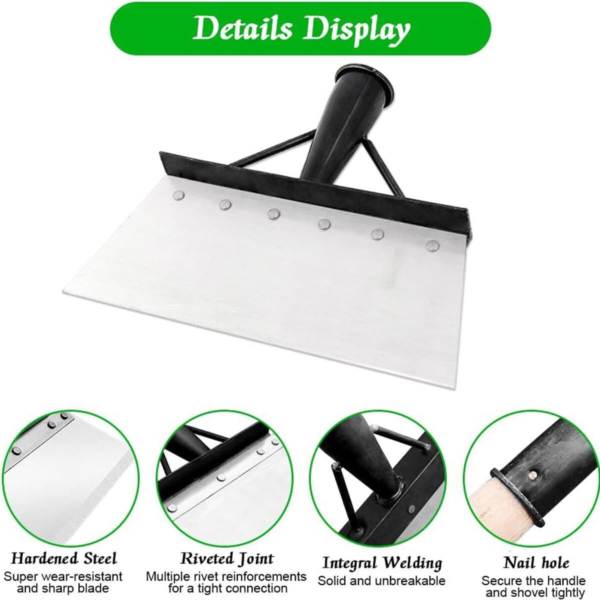 Garden Shovel Heavy Duty Steel Multifunction Cleaning Flat Shovel Weeding Tools