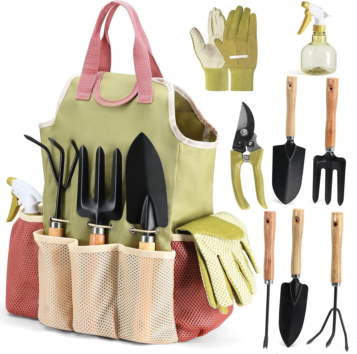 10Pcs Garden Tool Set Heavy Duty Gardening Gifts with Fashion Handbag for Women