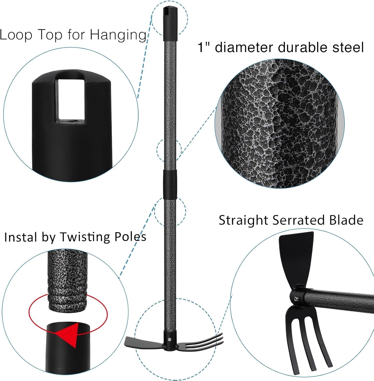 Ergonomic Gardening Hoe & Hand Tiller with 45-Inch – Durable & Lightweight
