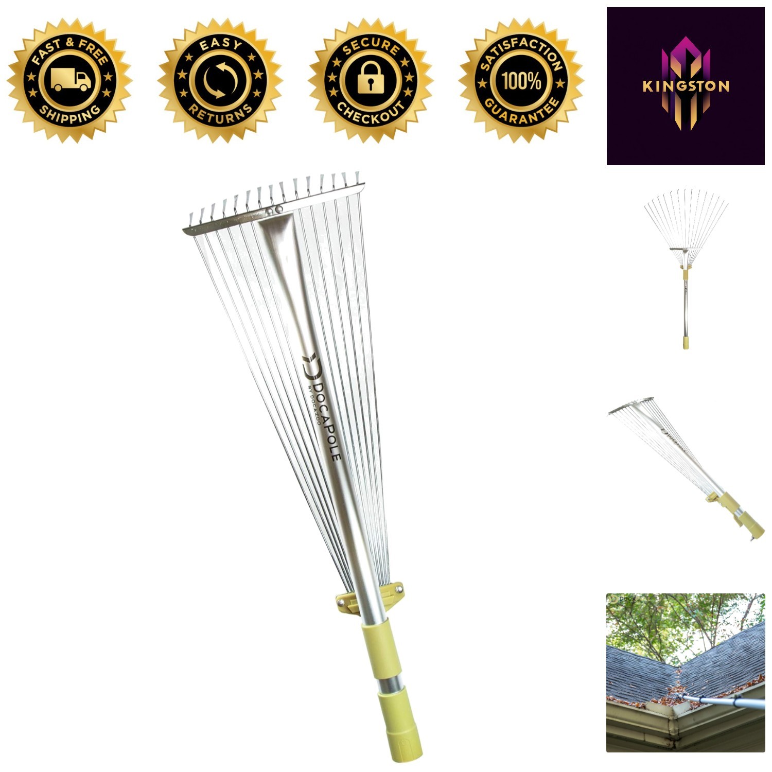 Compact Roof and Yard Rake – Expandable Head for Maximum Storage Flexibility