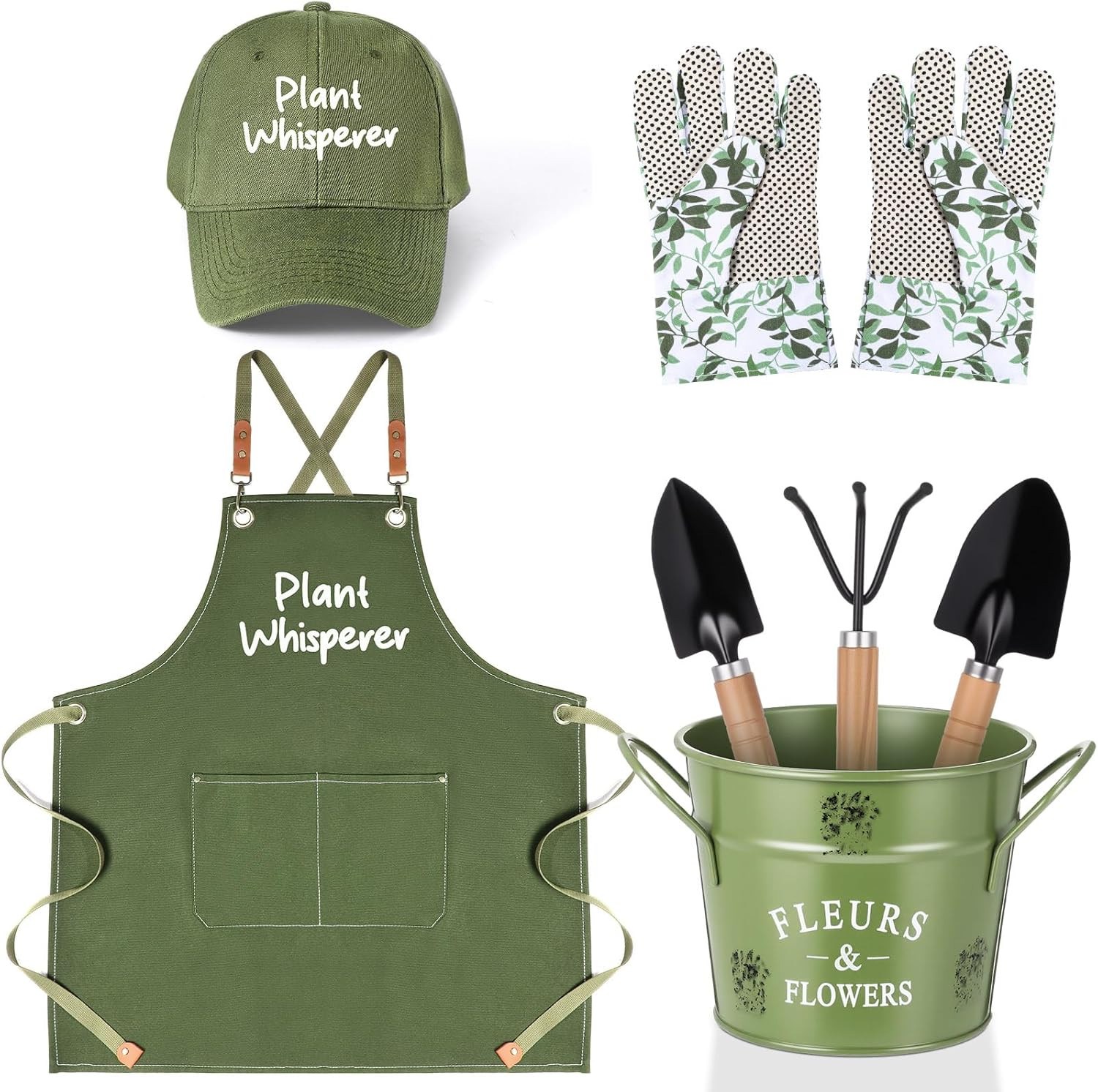 Green Garden Tool Set Plant Whisperer Gardening Gifts for Women, 7 Piece Vegetab