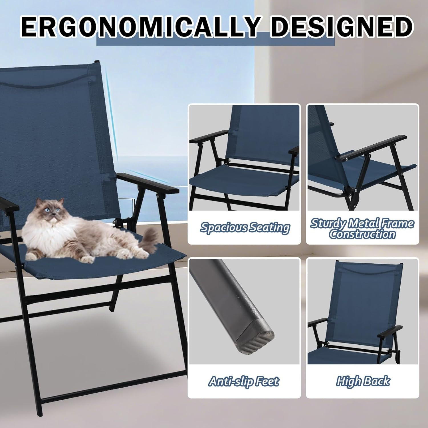 Folding Patio Chairs Set of 4 Stackable Outdoor Chairs with Armrests Backrest Po