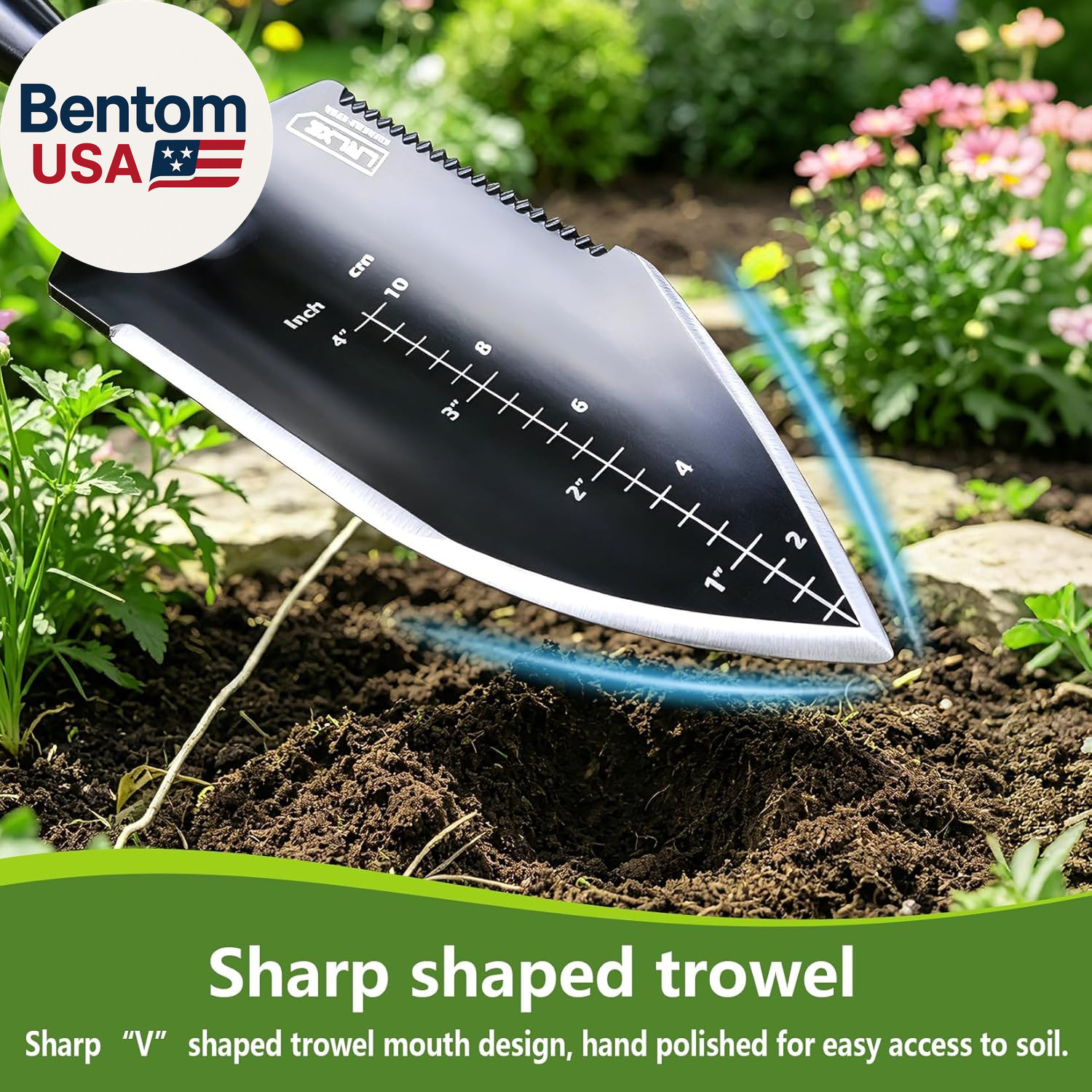 Heavy Duty Garden Trowel, Stainless Steel Pointed Hand Shovel with Non‑Slip Rubb