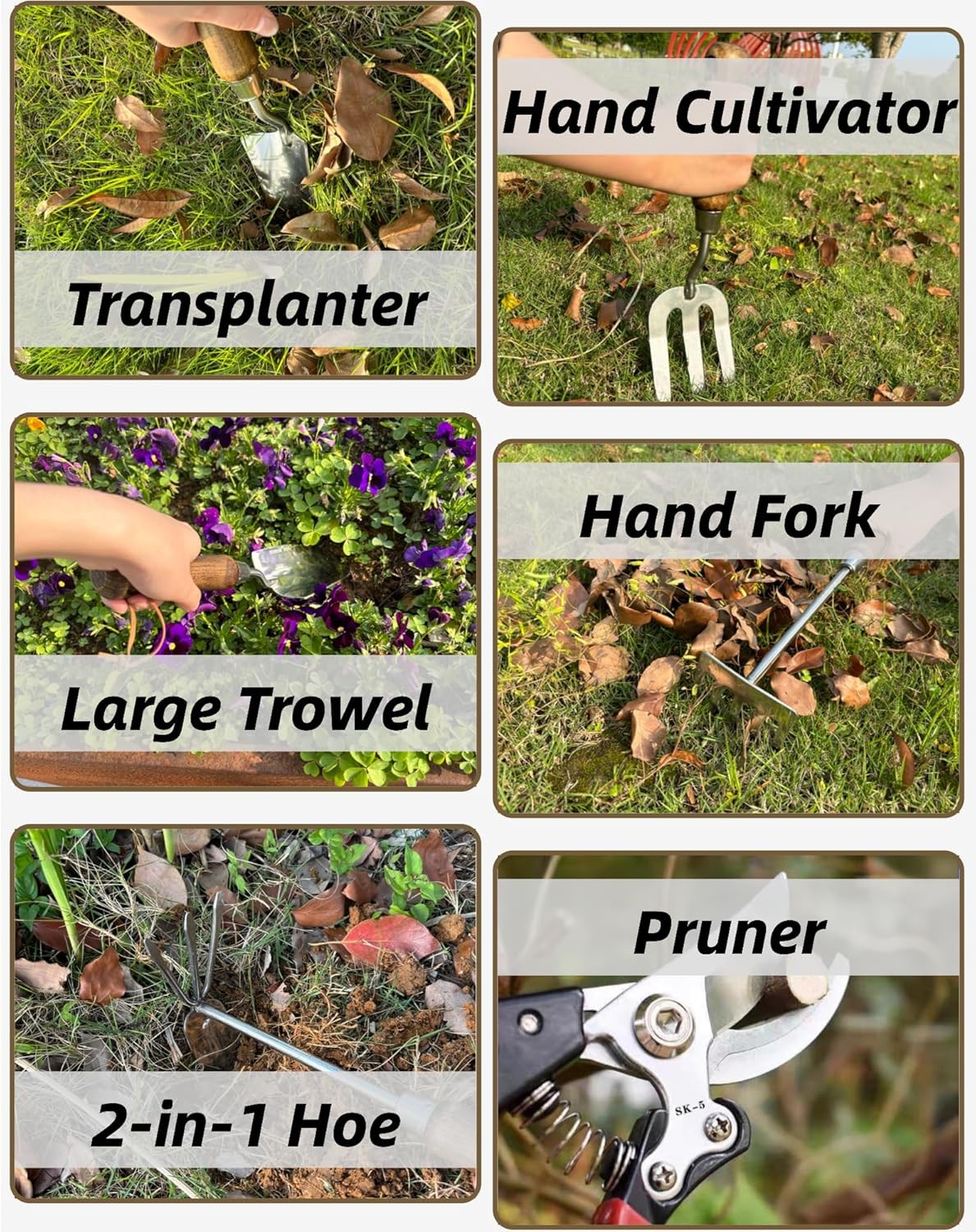 6Pcs Stainless Steel Garden Tools Shovel Trowel Pruner Gift For Men Women