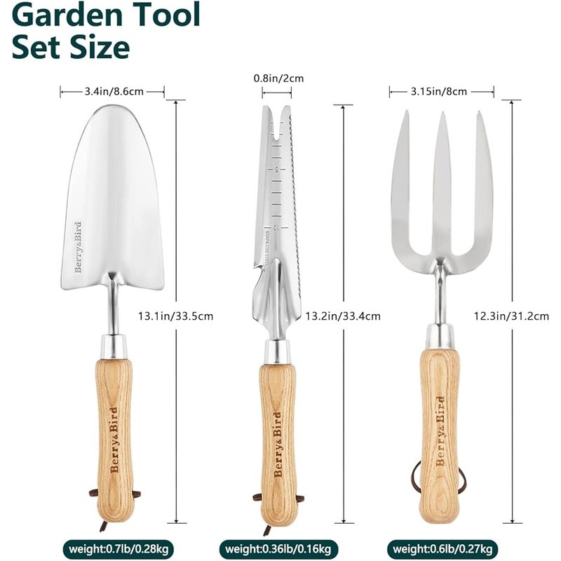 3PCS Stainless Steel Gardening Tool Set Hand Trowel Fork Weeder Durable Tools US