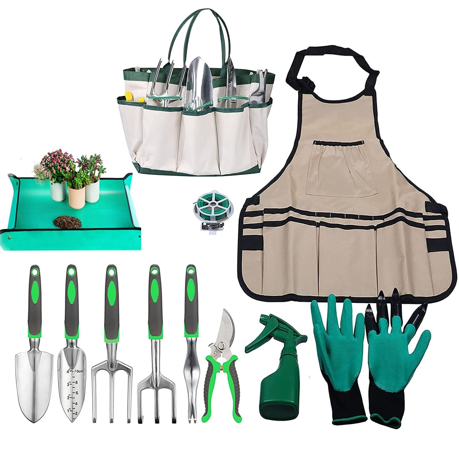 11 PCS Gardening Hand Tools Heavy Duty Stainless Steel Repotting Mat Gift Box