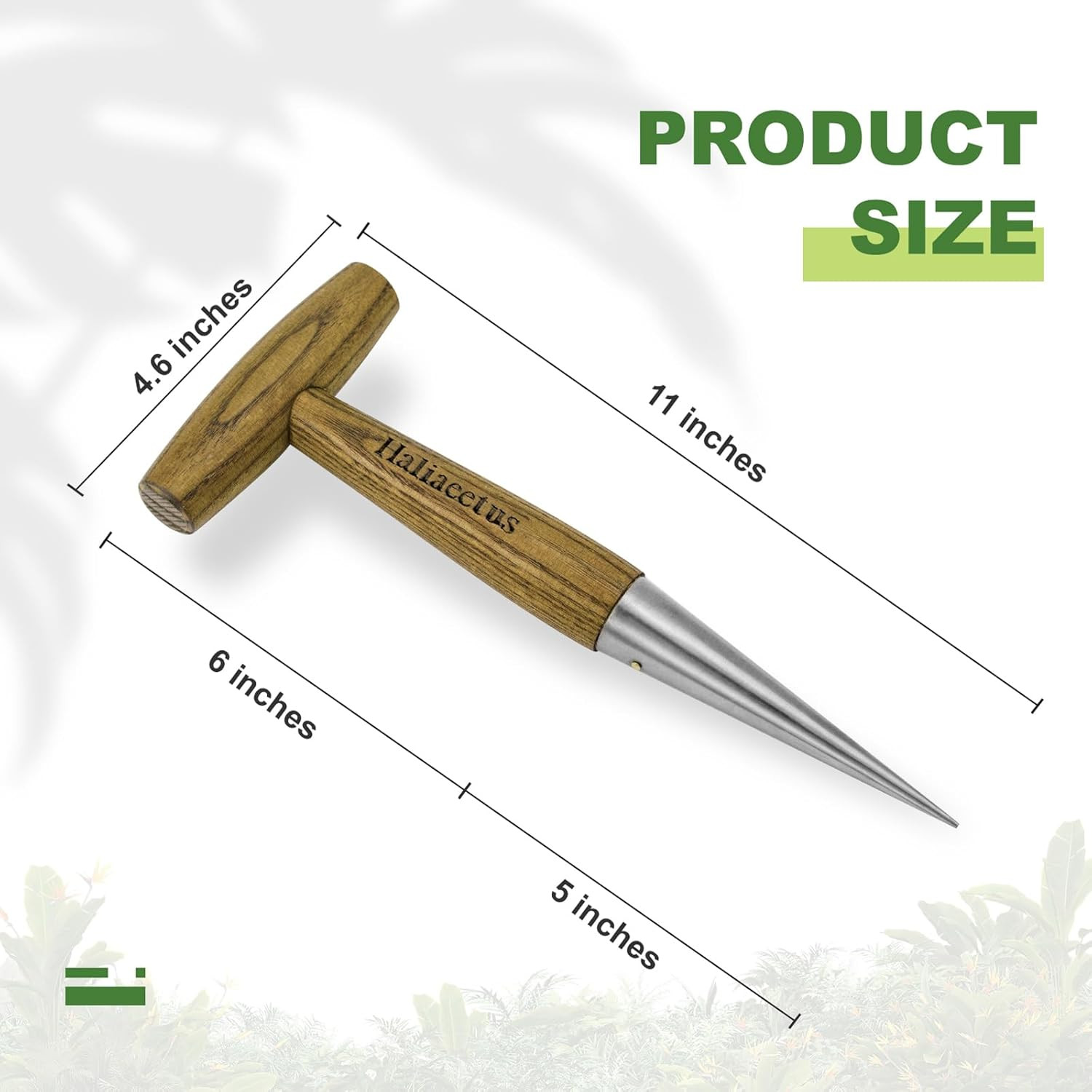 Plantador manual de acero inoxidable con mango de madera en T para semillas