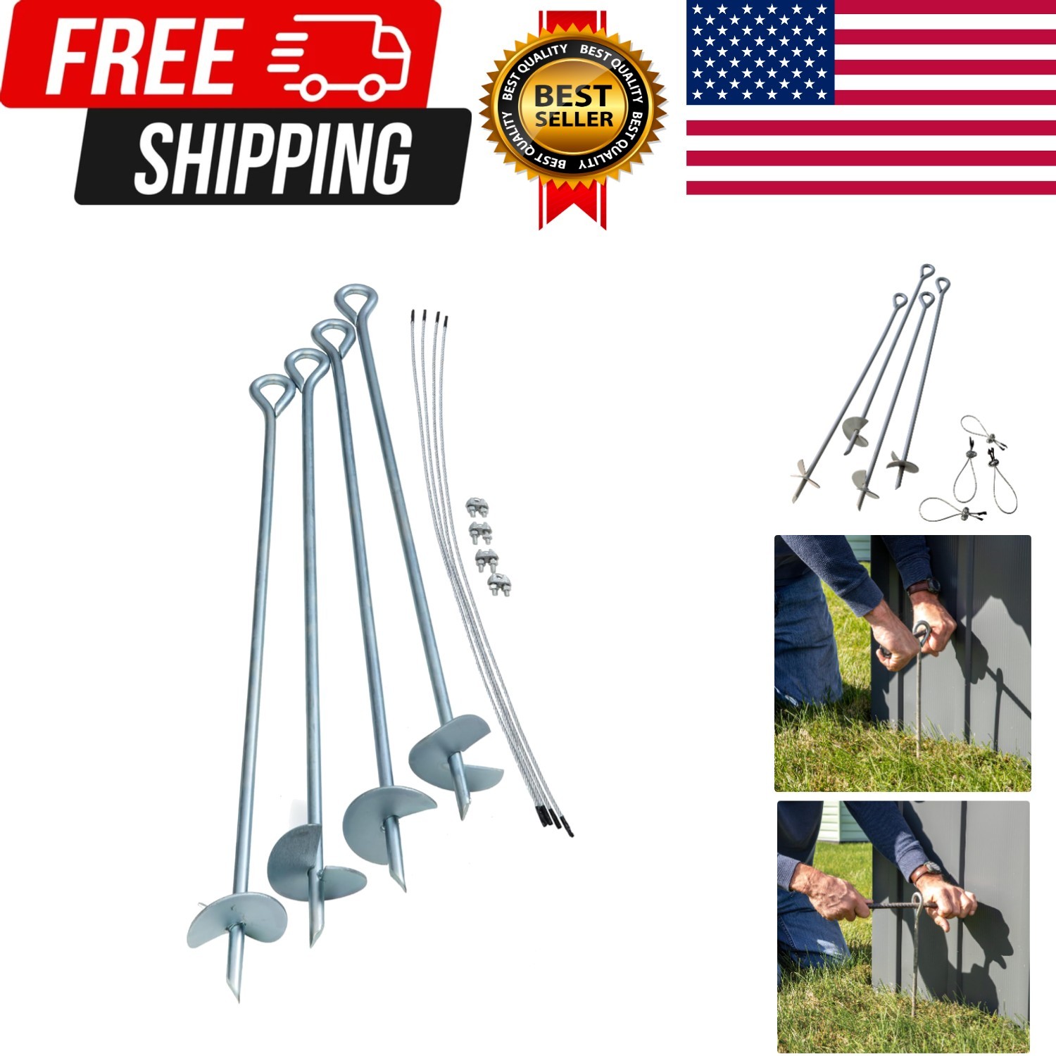 ShelterAuger 4-Piece 30-Inch Reusable Heavy Duty Steel Earth Auger Anchor Kit…