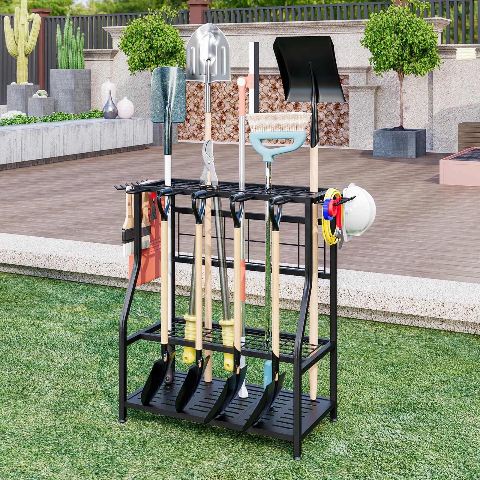 Garden Tool Organizer Holder Heavy Duty Steel Rack Up to 60 Long Handled Tool…