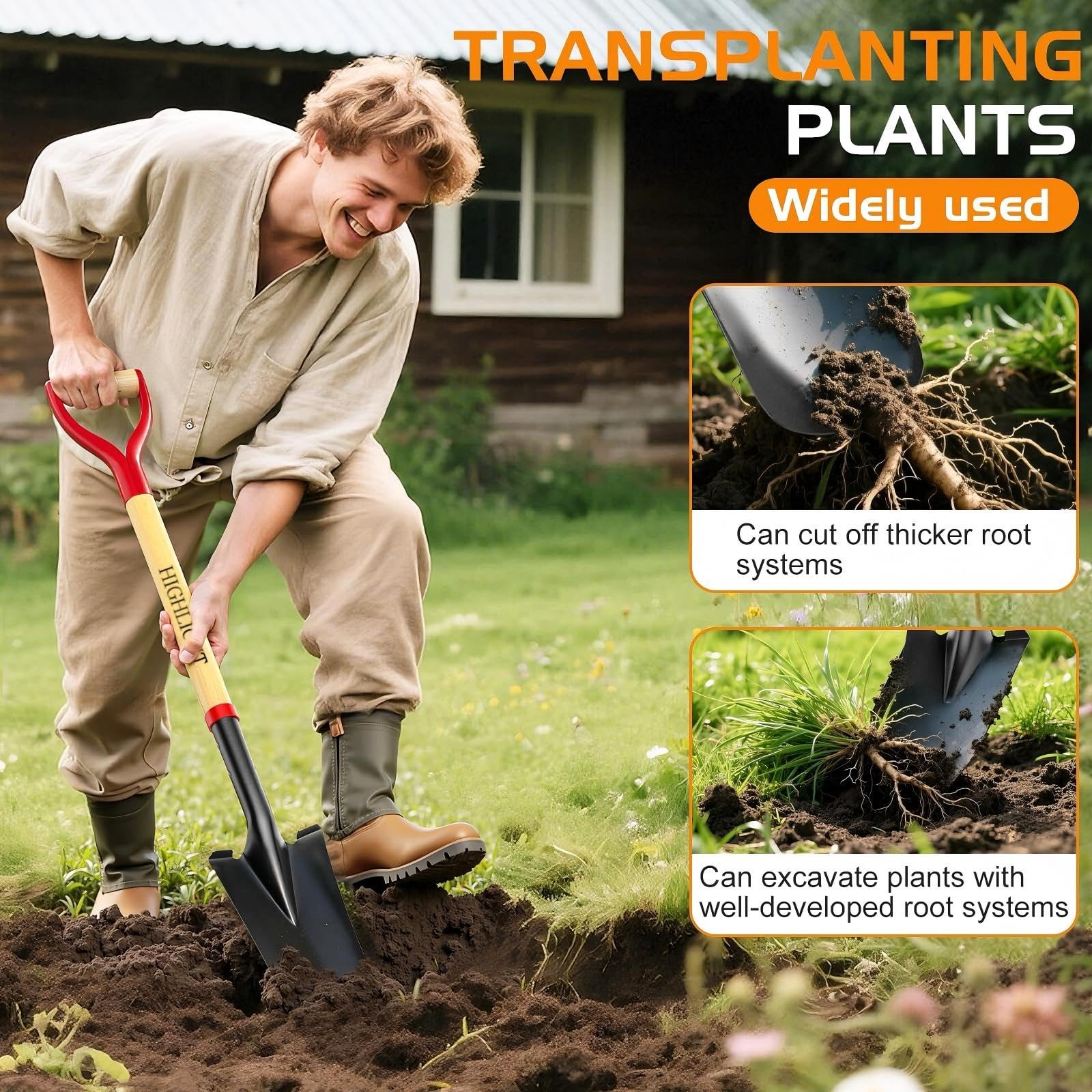HIGHLIGHT 45-Inch Spade Shovel for Digging, Heavy Duty Transplanting & Drain …