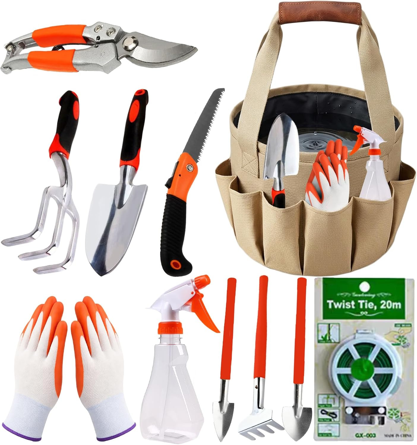 Complete Garden Tools Set, 11 Pcs Heavy Duty Gardening Tools with Organizer Tote