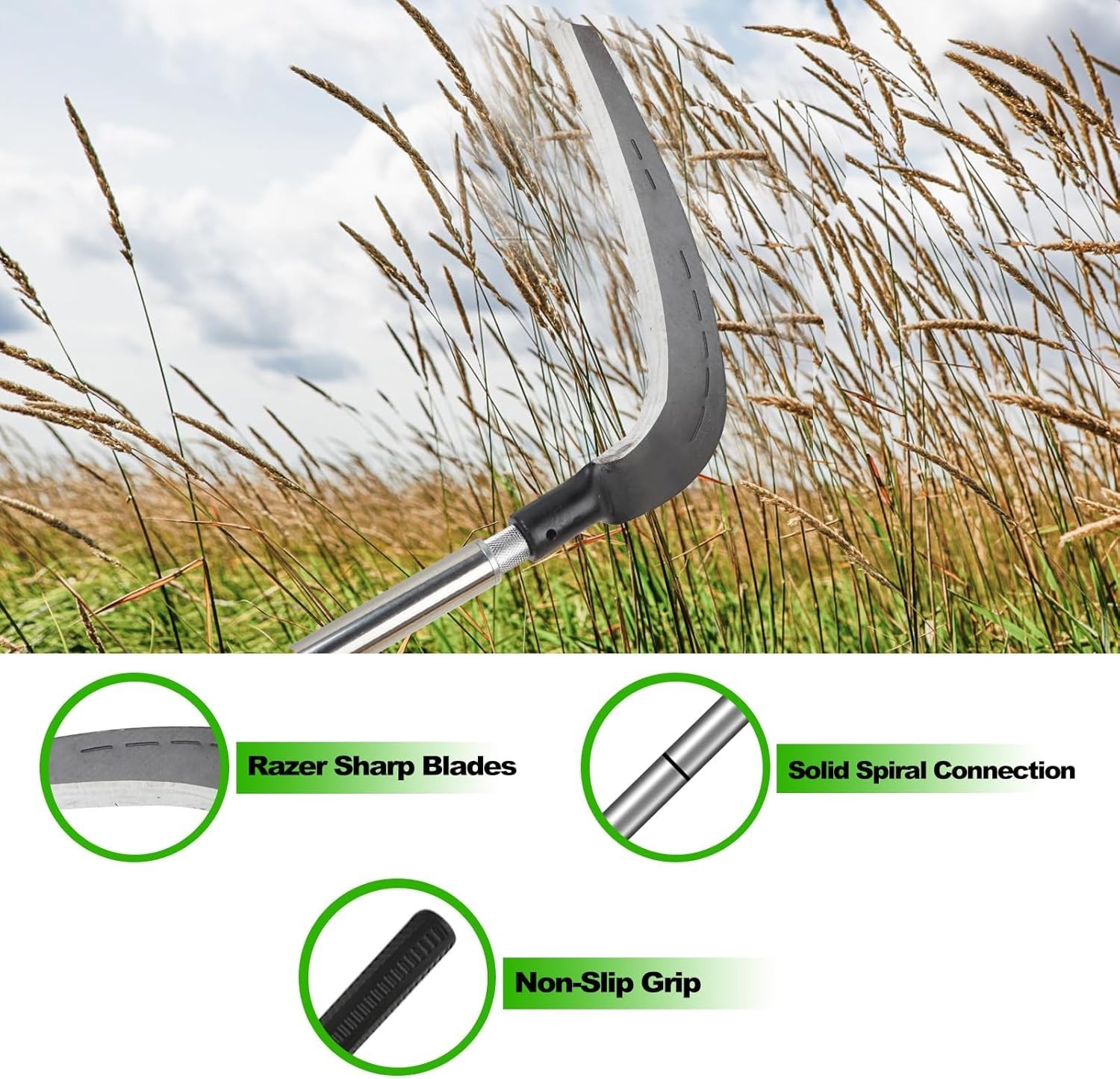 Durable Sickle Garden Tool for Clearing Bushes & Vines – User-Friendly Assembly