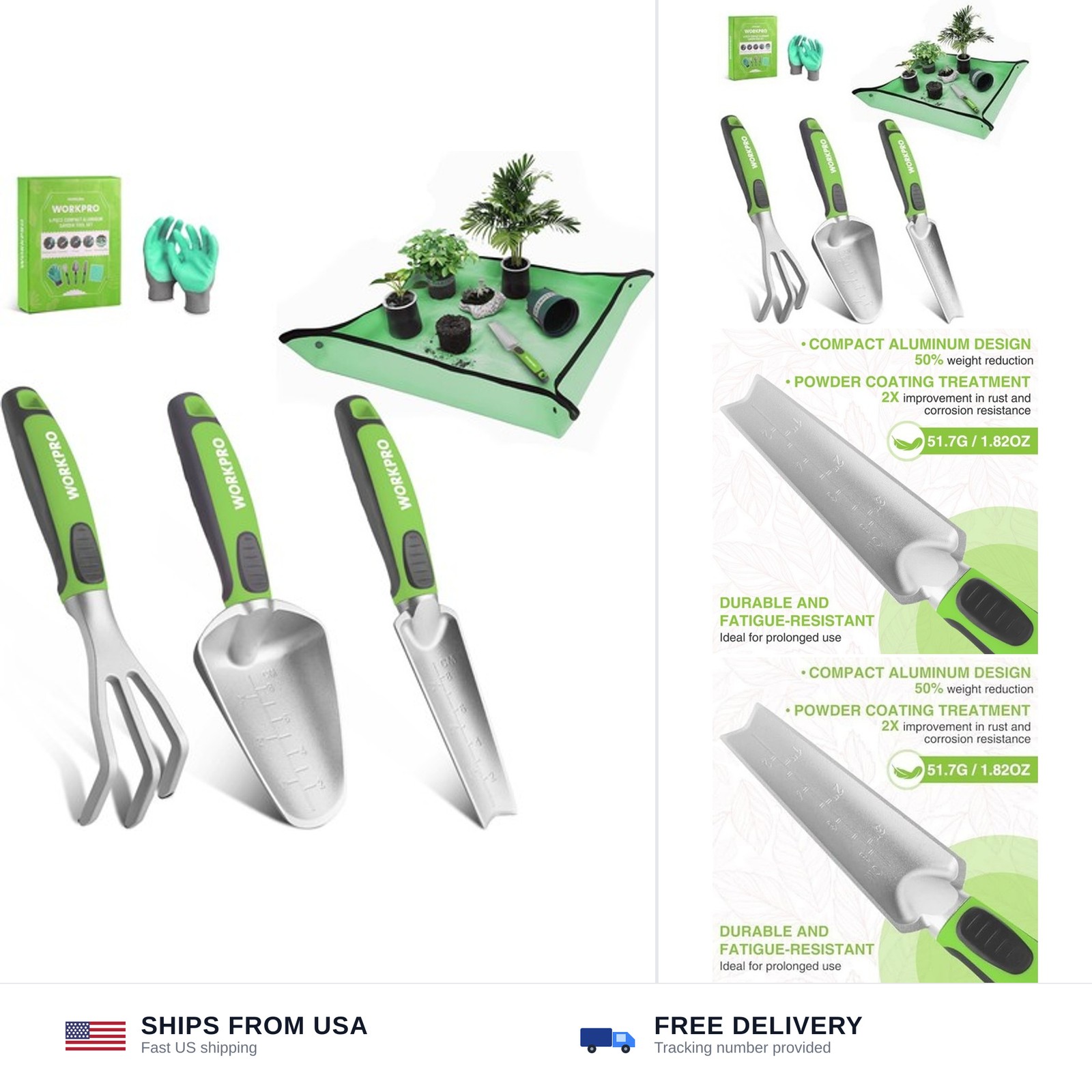 WORKPRO 5PCS Aluminum Garden Tool Set, Powder Coating Compact Gardening Tool …