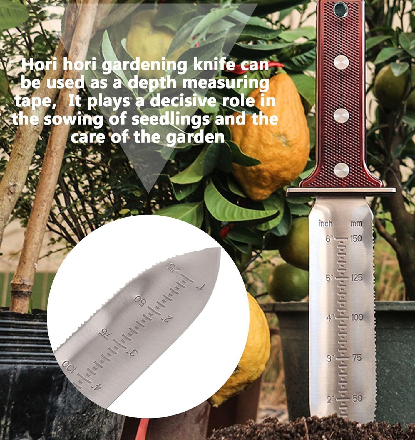 Hori Hori Garden Knife Stainless Weeding Digging + Leather Sheath + Gloves