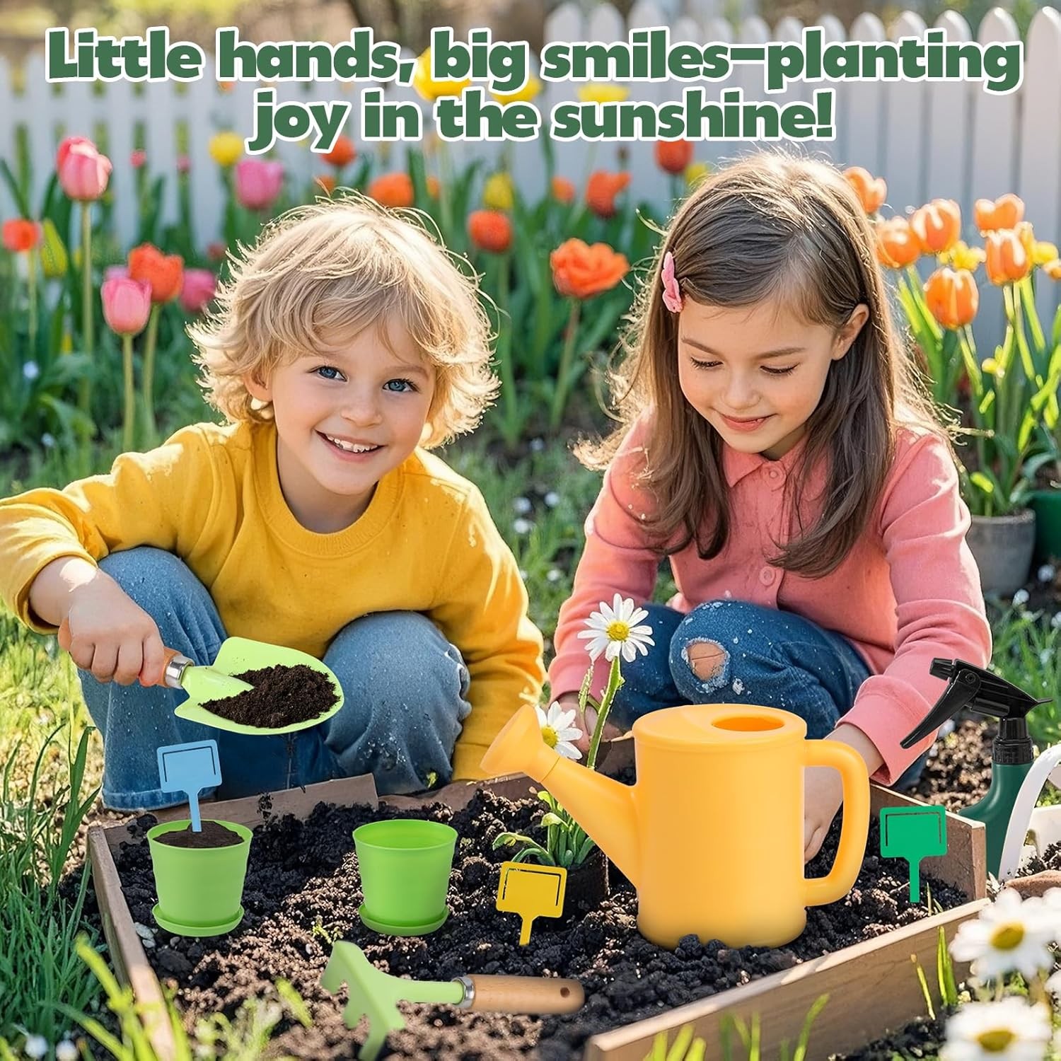 Kids Gardening Tools Set Wooden Handle Rake Fork Garden Toys Childrens Outdoor