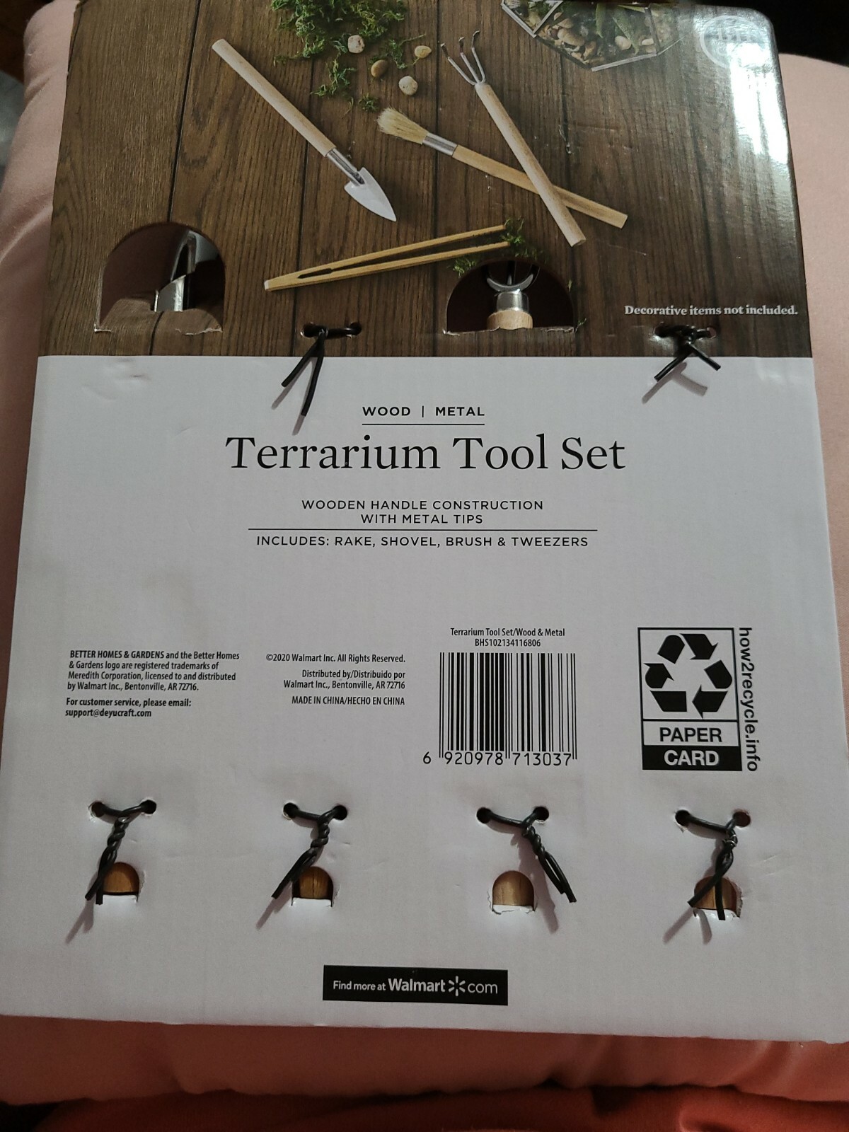 Better Homes & Gardens Terrarium Tool Set Wood Metal Rake Shovel Brush Tweezers