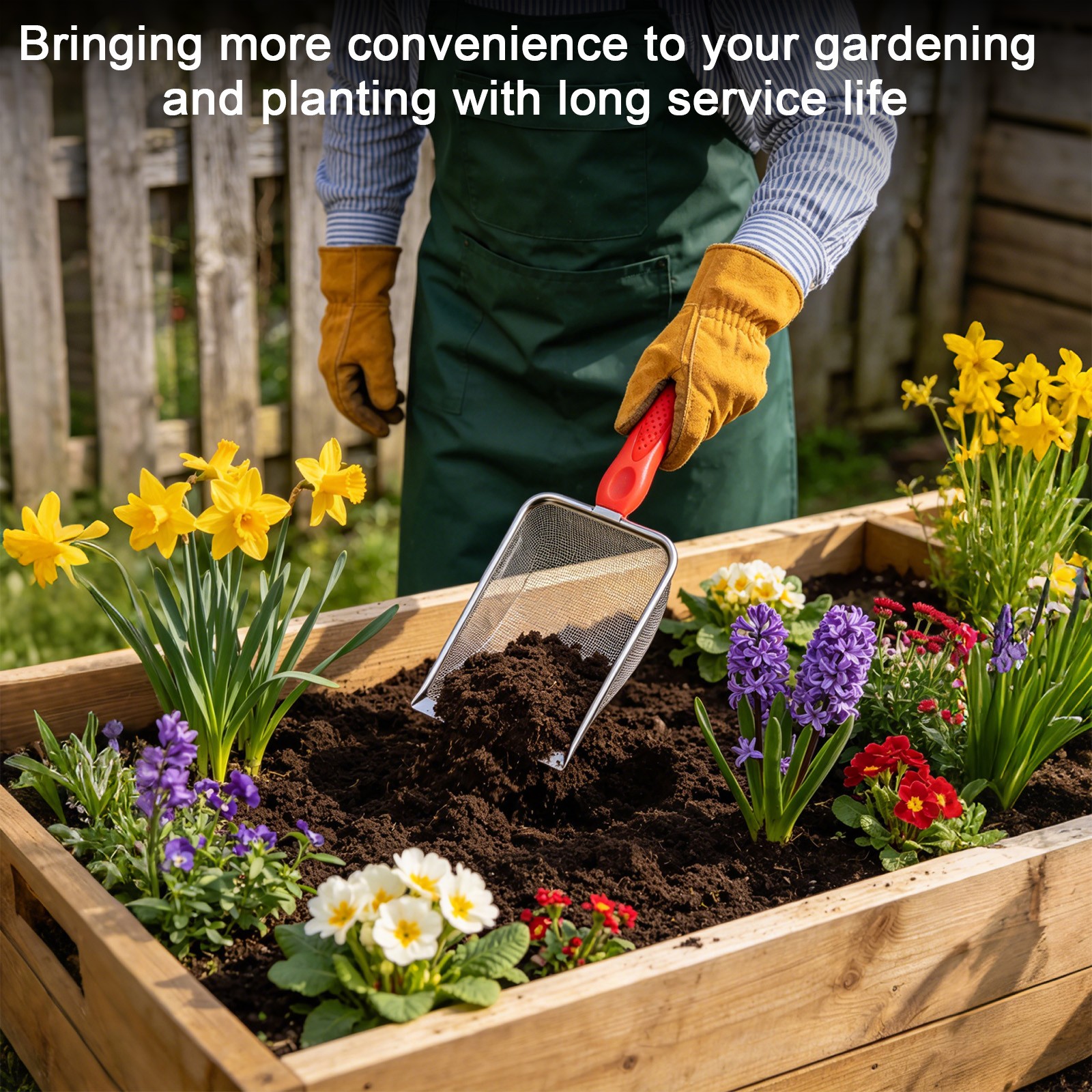 1.5 mm Mesh Stainless Steel Gardening Soil Sifter for Rock [White, Red]