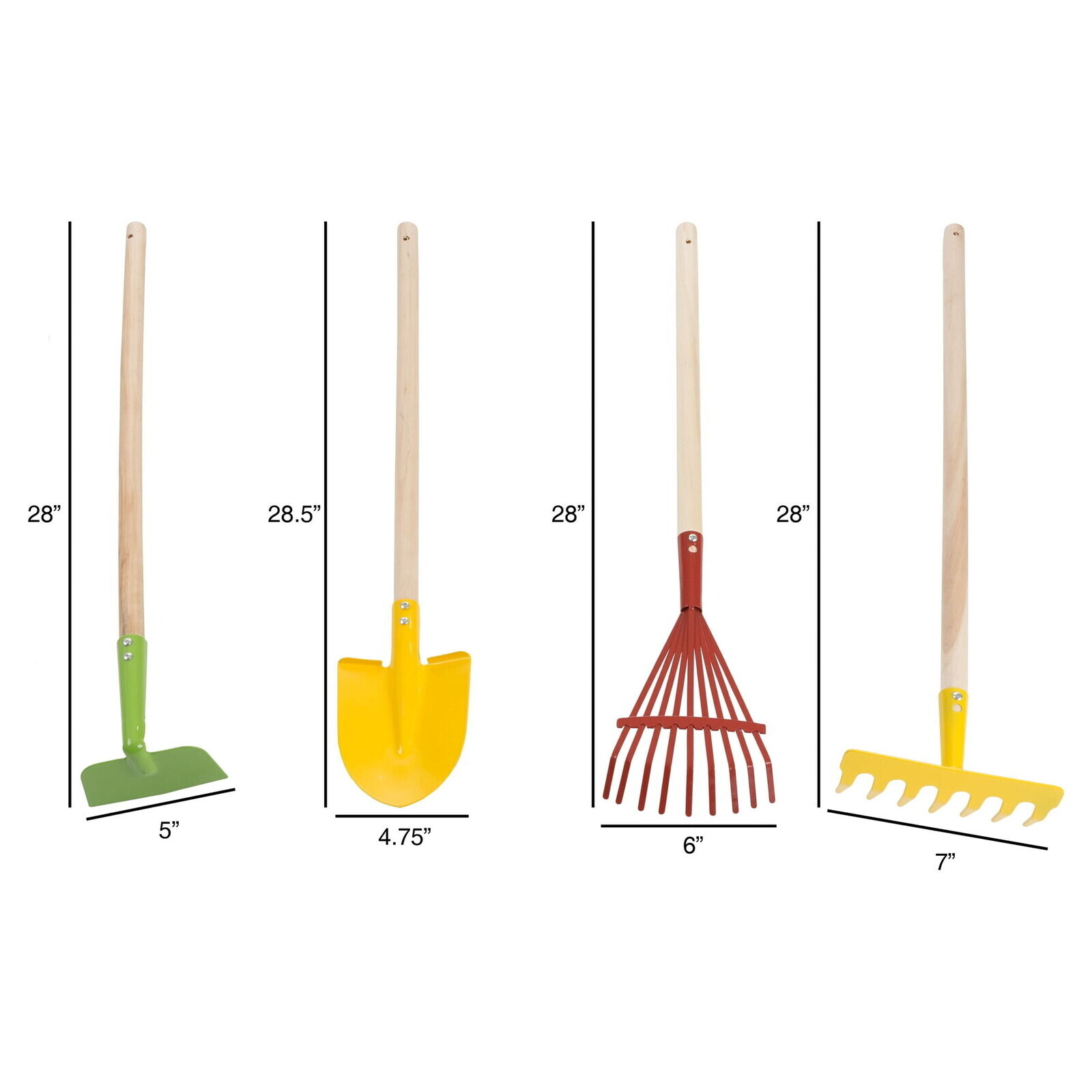 Kid’s Garden Tool Set 4 Piece Gardening Kit with Long Wood Handles Metal Heads