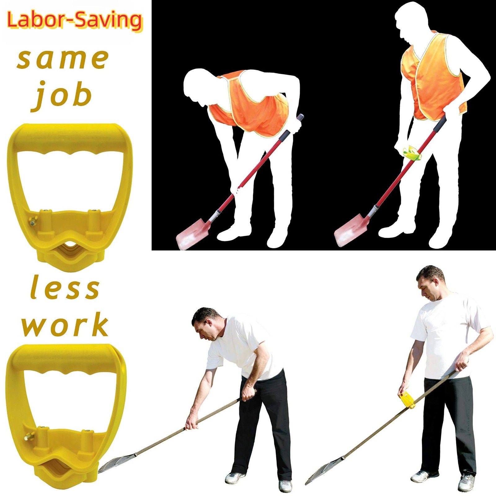 Back-Saving Tool Handle Labor-Saving Ergonomic Shovel or Rake Handle Attachment