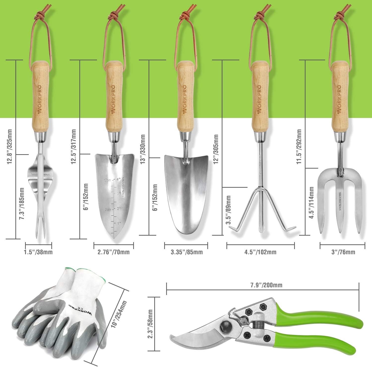 WORKPRO 8-Pieces Garden Tools Set Stainless Steel Heavy Duty Gardening Tools USA