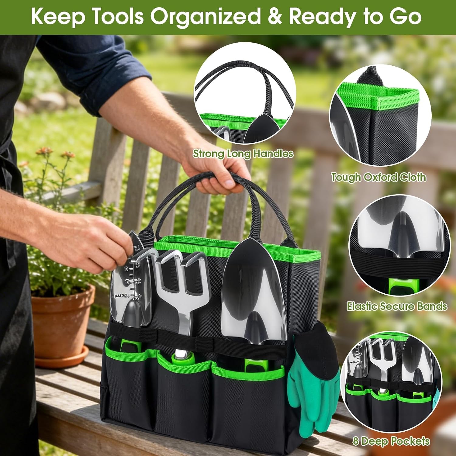 Rust Resistant Ergonomic Gardening Tools Set With Storage Tote Bag