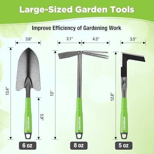6-Piece Heavy Duty Garden Tool Set with Soft Rubber Handles, Trowel, Rakes & Hoe