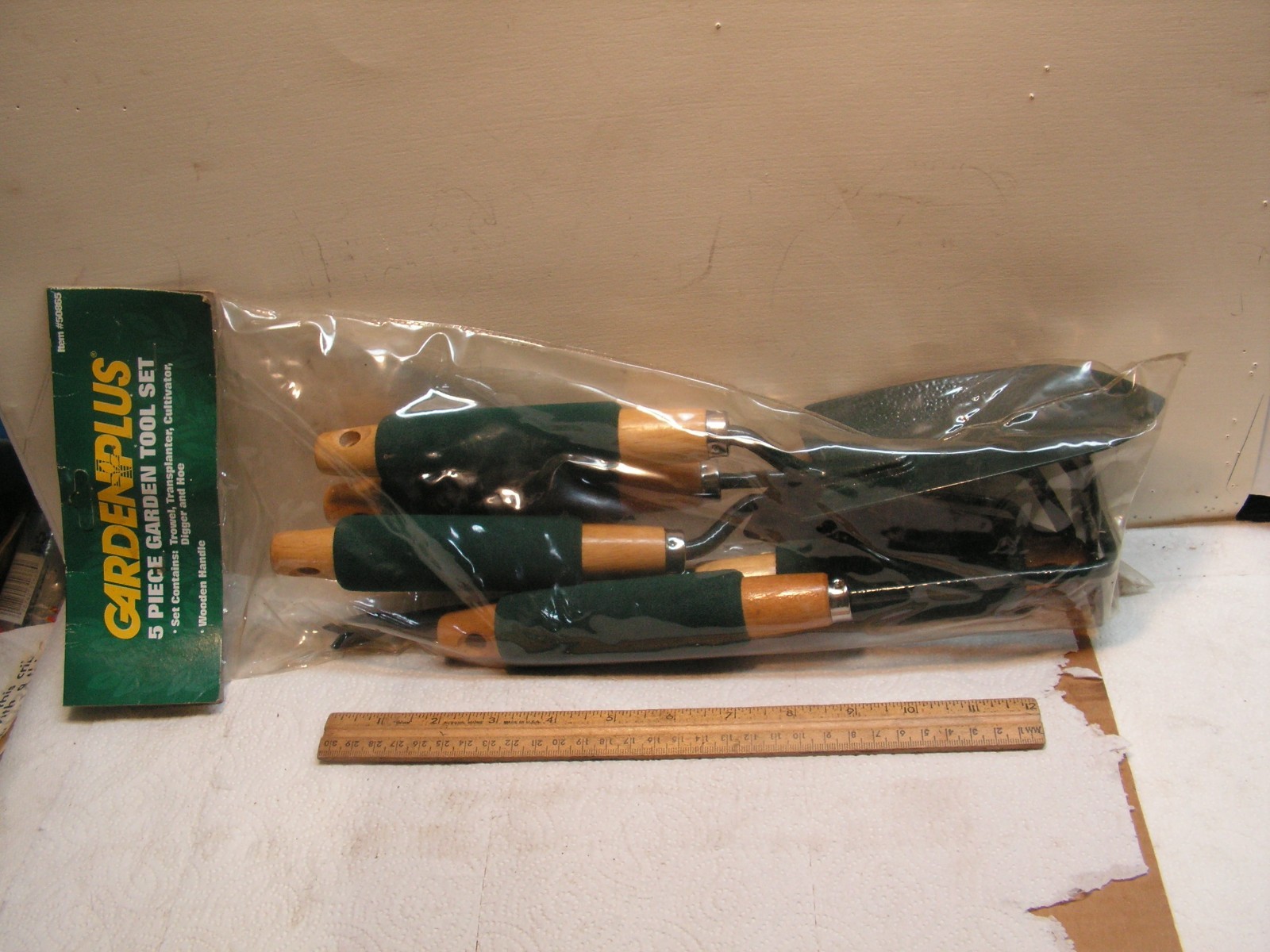 GARDEN PLUS 5pc Garden Tool Set Heavy Duty Wood Handles C Spade Rake Hoe Weeder