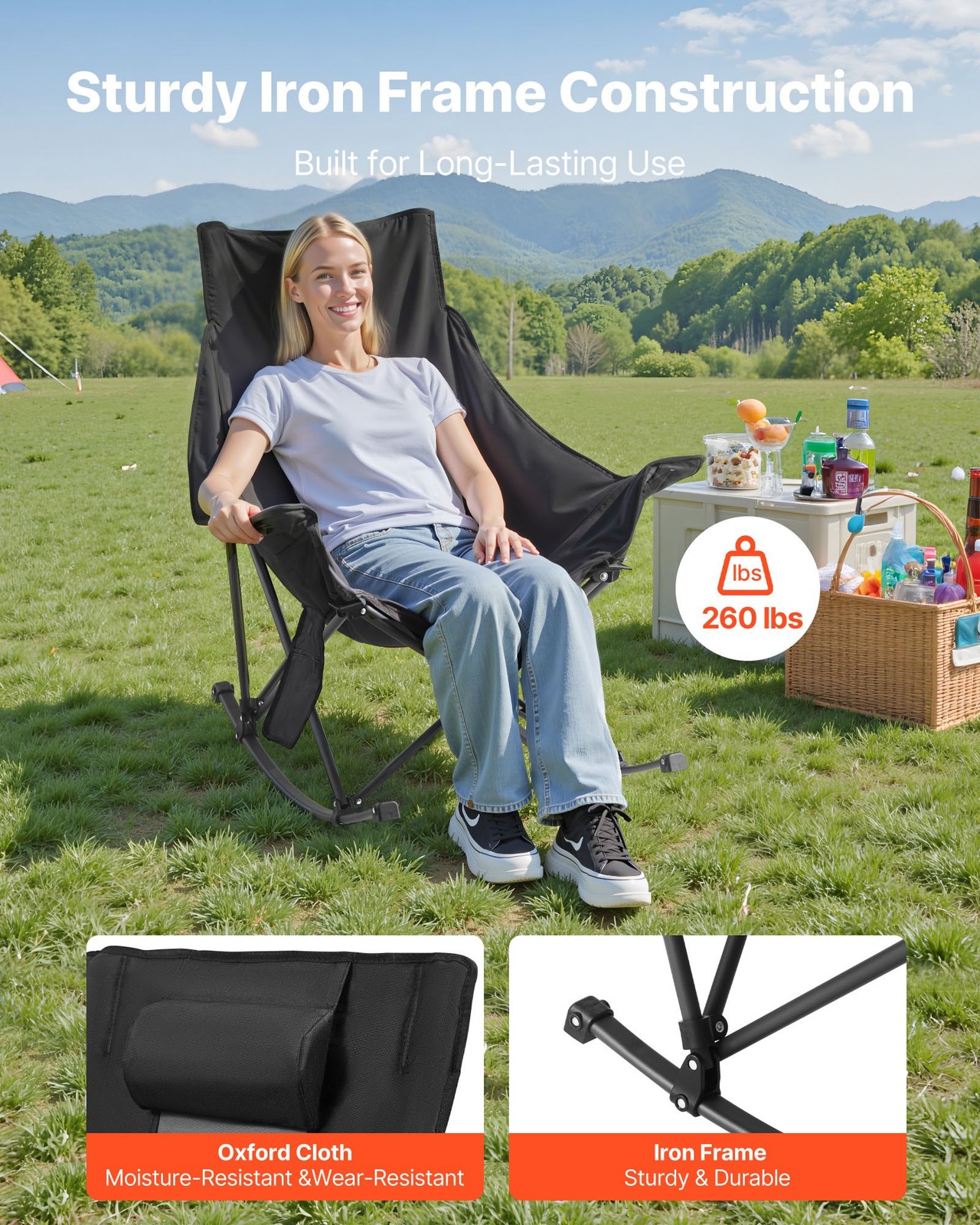 Heated Camping Chair,3 Heating Settings,Large-Sized Padded Folding Rocker,Heavy