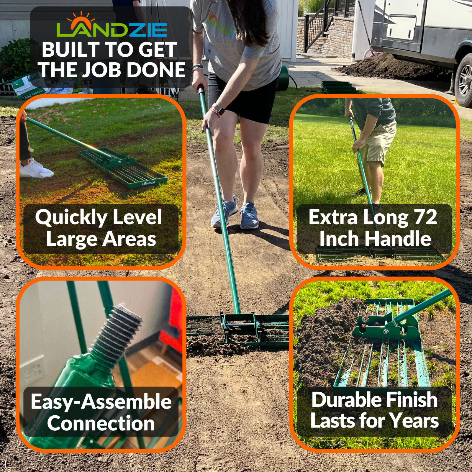 Landzie Lawn Leveling Rake – 48 Inch XL Lawn Care Yard, and Garden Leveler Rake