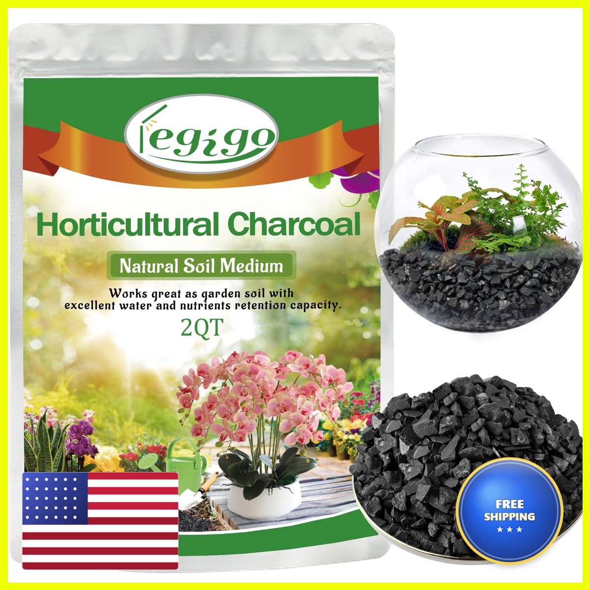 Legigo 2 QT Horticultural Charcoal – Natural Biochar for Terrariums, Orchids