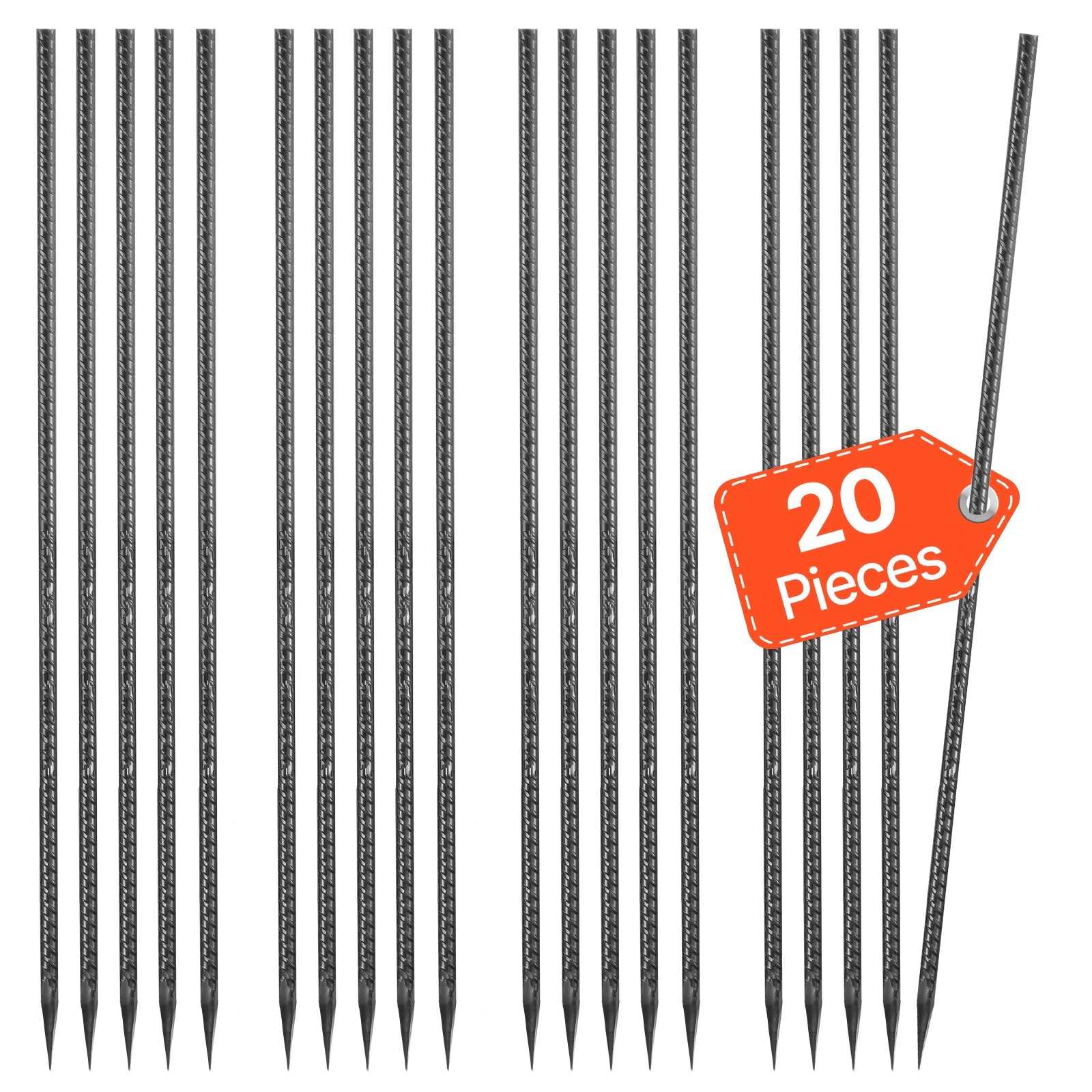 Rebar Stakes, 24-Inch, Heavy-Duty 0.47 in Diameter, Straight Galvanized Steel Gr