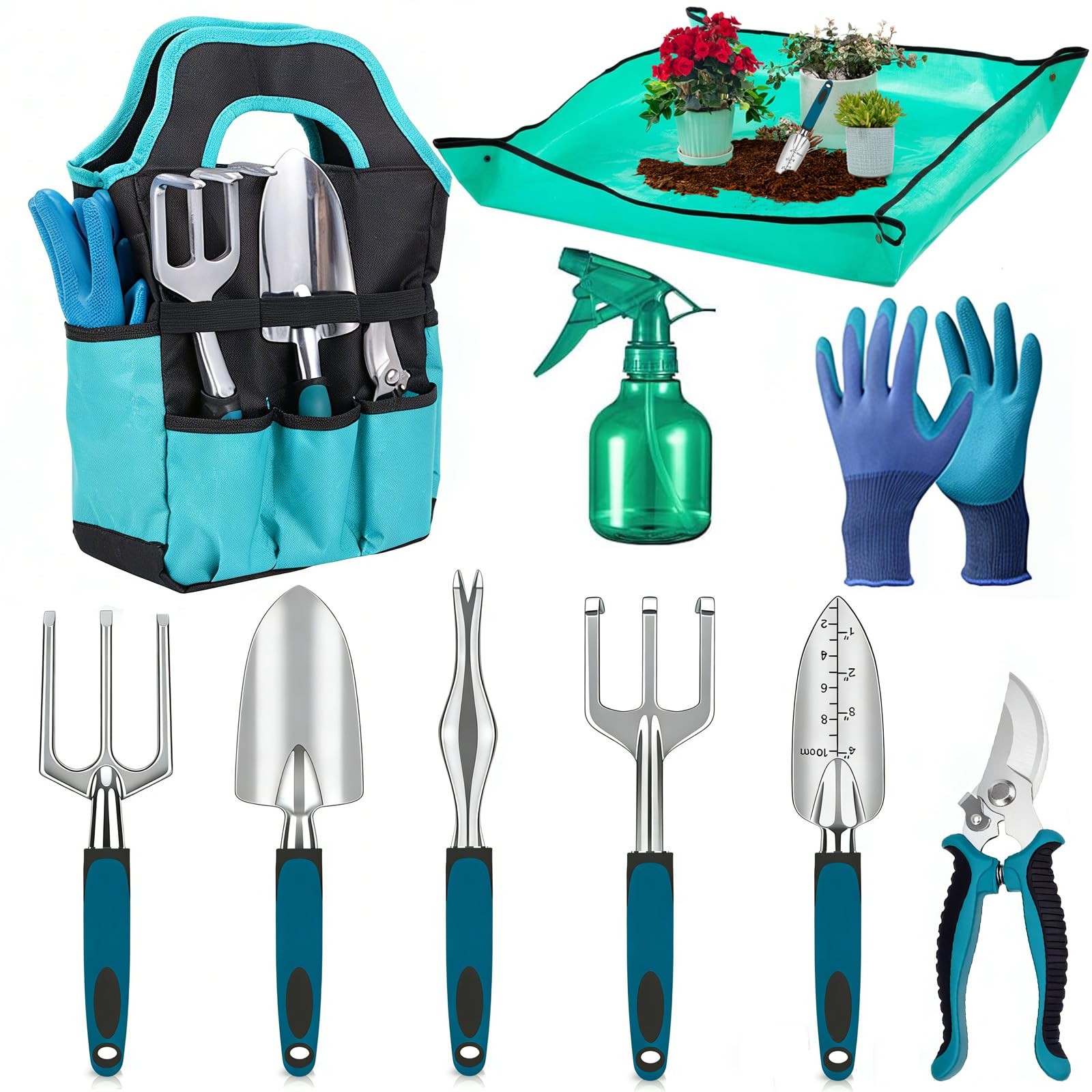 10 PCS Aluminum Alloy Garden Tool Set Heavy Duty Storage Tote Bag Gifts