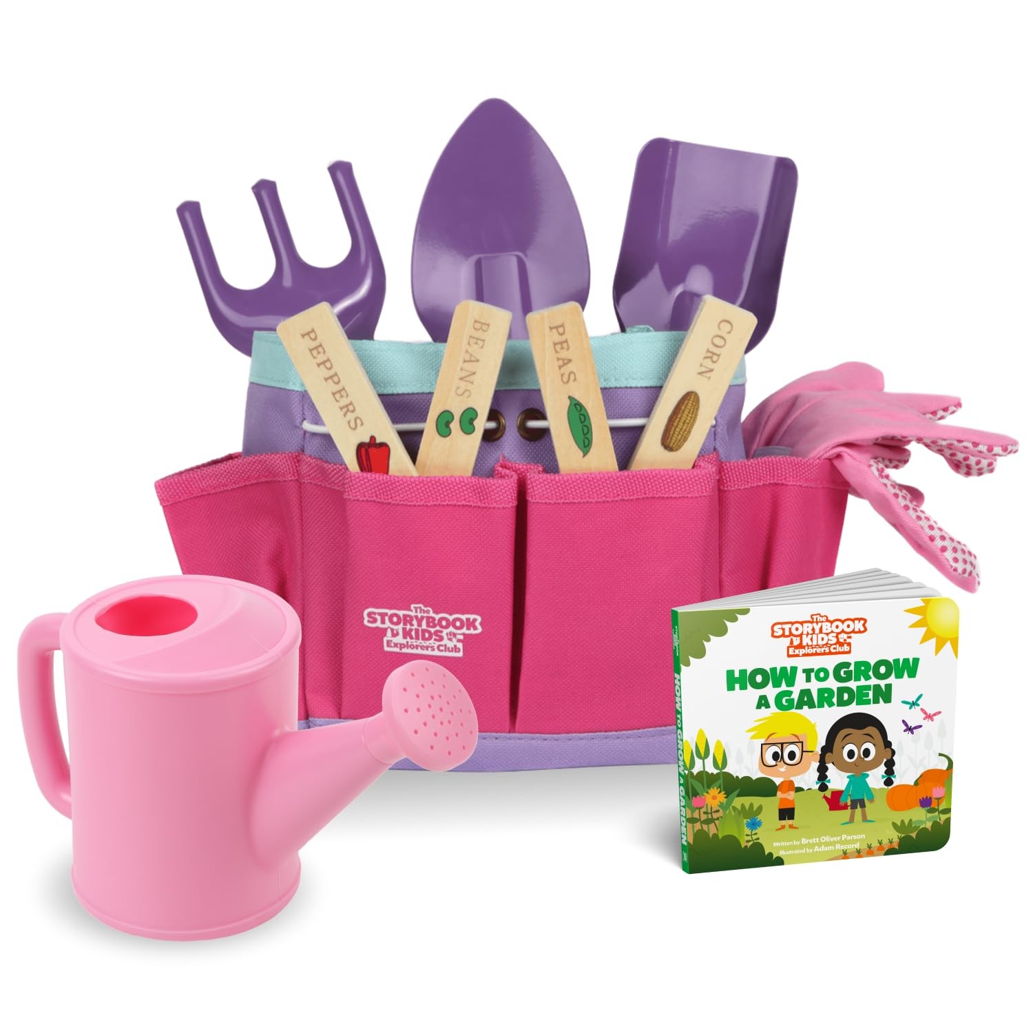 Pink Kids Gardening Tools Includes Sturdy Tote Bag, Watering Can, Gloves, Sh…