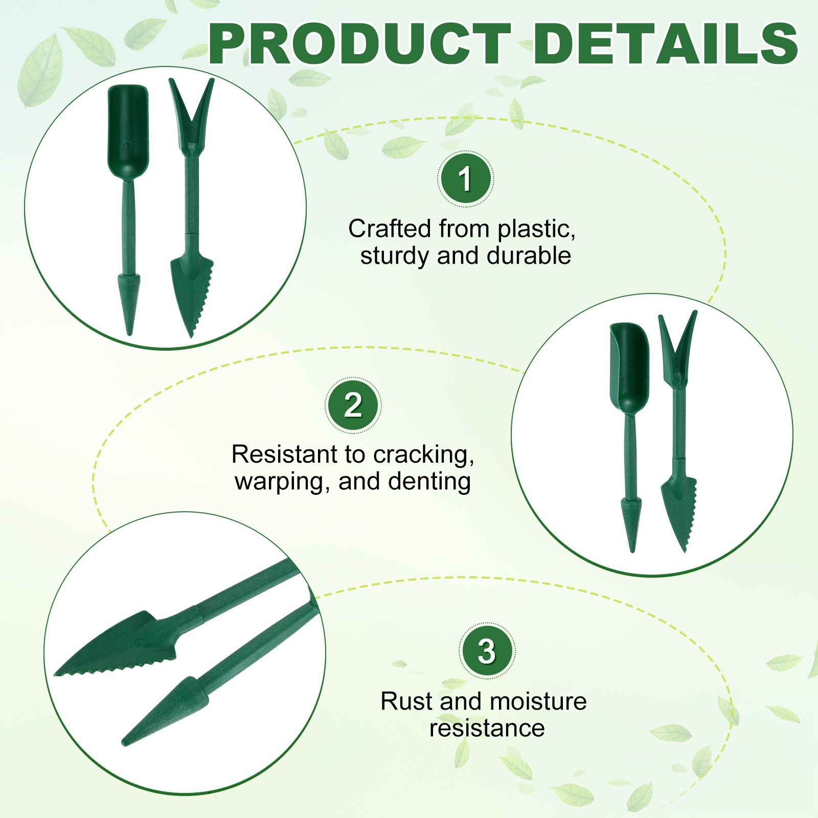 6-Set Mini Gardening Tools, Plastic 2-in-1 Garden Hand Tools Set [Green]